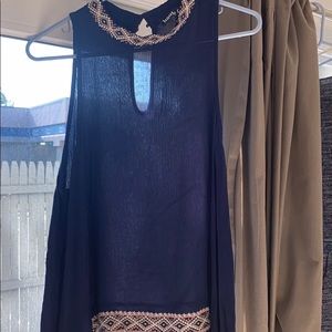 Haute fox blue dress tank with embroidered edges